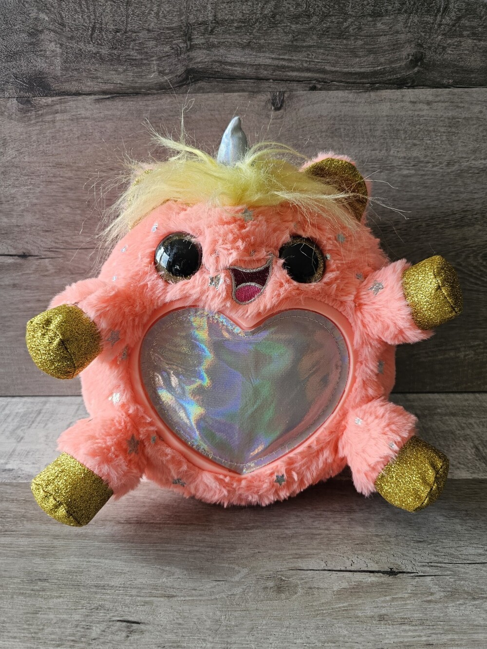 Zuru Rainbowcorns Unicorn Plush Stuffed Animal Pink Big Eyes Gold Sparkle Toy 9”